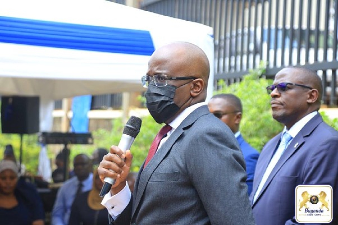 Minister Daudi Mpanga addressing the Buganda Land Board staff Minister Daudi Mpanga addressing the Buganda Land Board staff